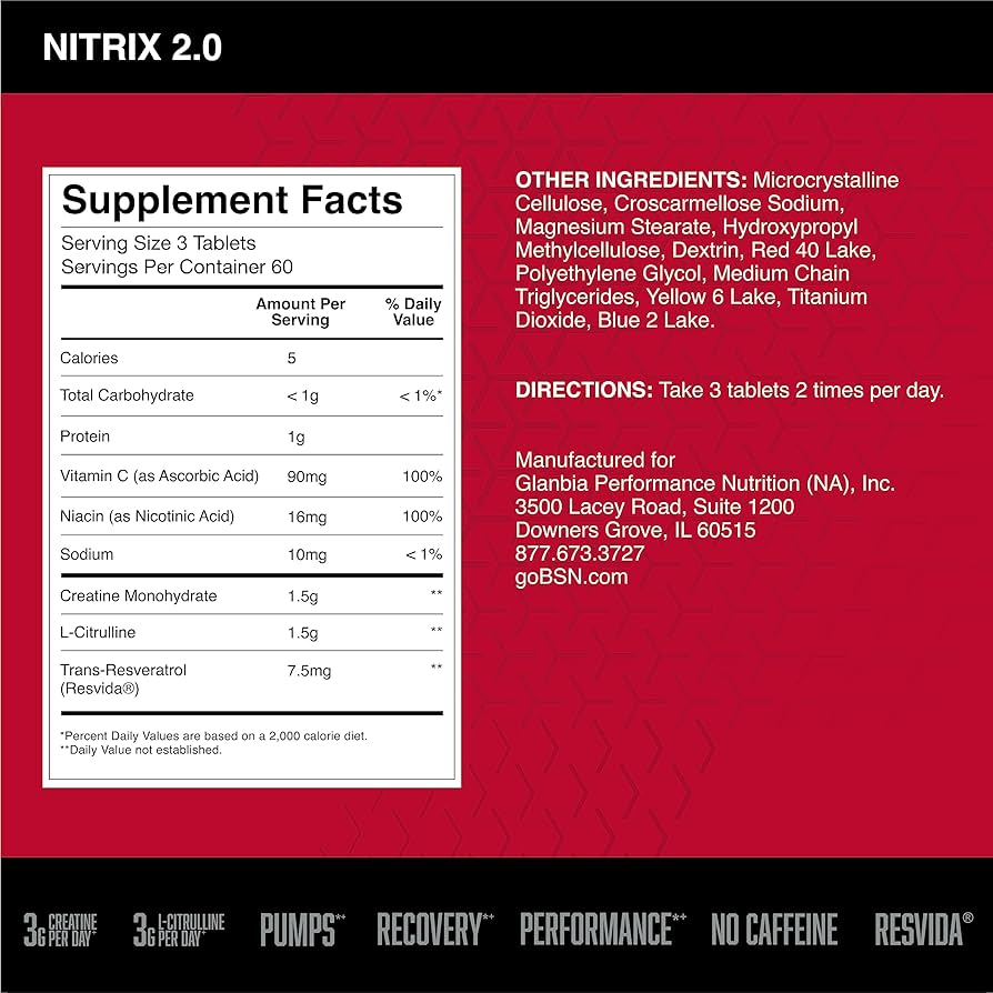 Amazon.com: BSN NITRIX 2.0 - Nitric Oxide Precursors, 3g